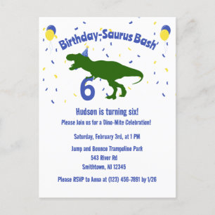 "Birthday-Saurus" Child's Dinosaur Birthday Party Invitation Postcard