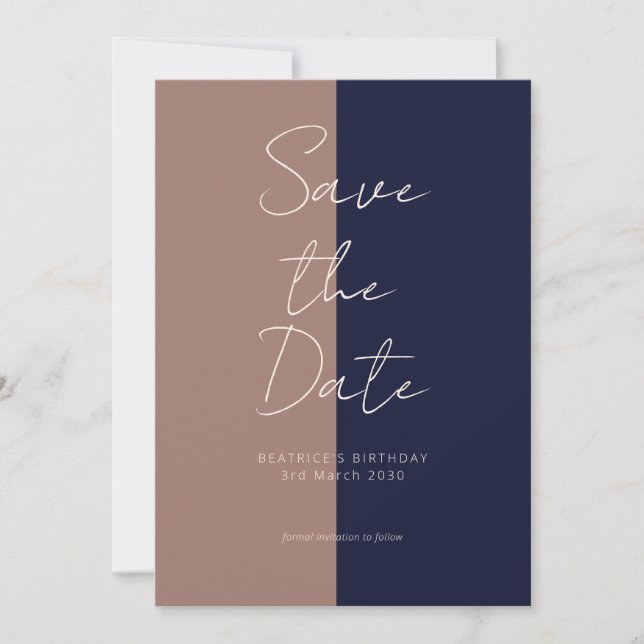 Birthday Save the Date Card Mocha & Navy Spots (Front)