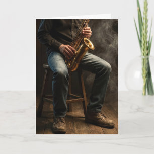 Birthday Saxophone Player in Smoky Bar Card