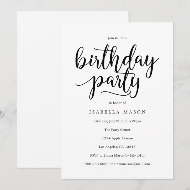Birthday Script | Birthday Party Invitation (Front/Back)