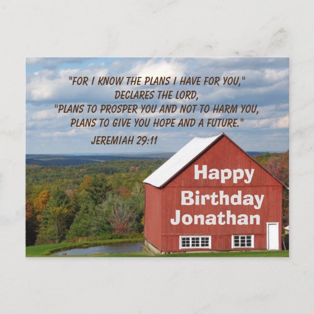 Birthday Scripture Jeremiah 29:11 I know the plans Postcard (Front)