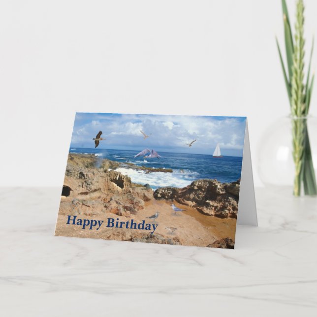 Birthday, Sea Birds at the Ocean Card (Front)