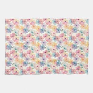 Birthday Seamless Floral In Pink, Yellow, and Blue Kitchen Towel