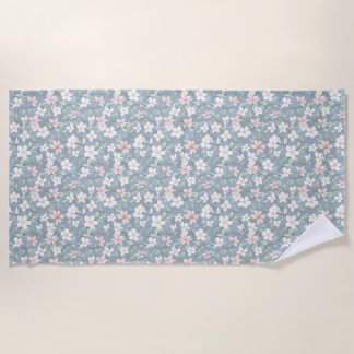 Birthday Seamless Pink, White, and Green Floral Beach Towel