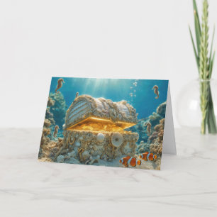 Birthday Seashell Treasure Chest with Gold Coins Card