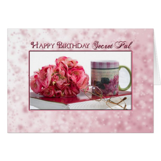 Birthday - Secret Pal - Pink Roses/Book Card