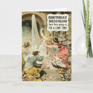 Birthday Shenanigans with Vintage Women Funny Card