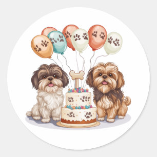 Birthday Shih Tzu Dogs Birthday Cake Classic Round Sticker