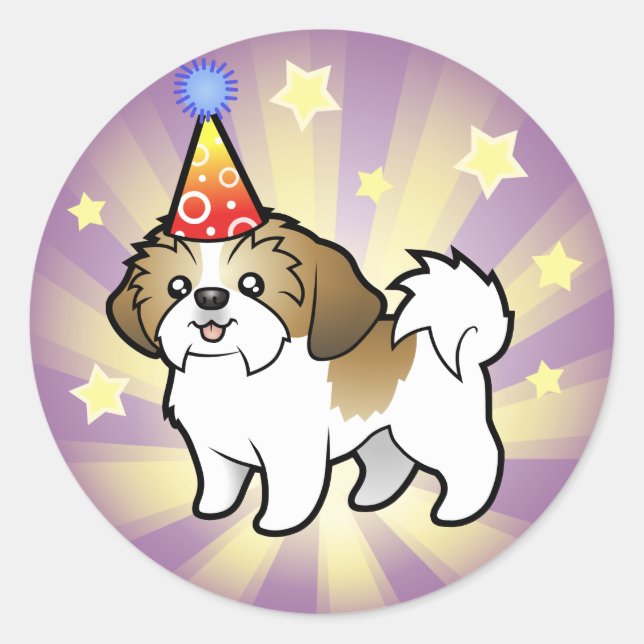 Birthday Shih Tzu (puppy cut) Classic Round Sticker (Front)