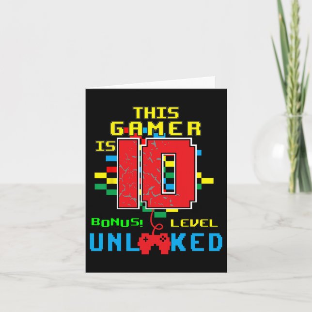Birthday Shirt Video Game Unlocked Level 10 Year O Card (Front)
