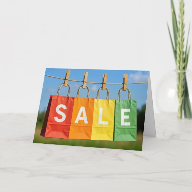 Birthday Shopping Bags On a Clothesline Card (Front)