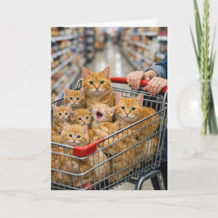 Birthday Shopping Cart Filled with Orange Cats Card
