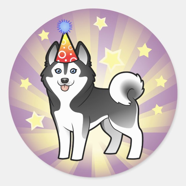 Birthday Siberian Husky / Alaskan Malamute Classic Round Sticker (Front)