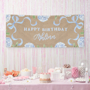 Birthday Sign, Kraft Coloured Blue Hydranagea Banner