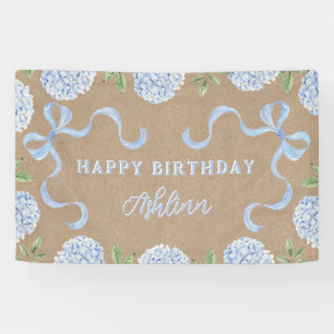 Birthday Sign, Kraft Coloured Blue Hydrangea Mediu Banner