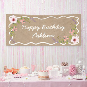 Birthday Sign, Kraft Coloured Floral Banner