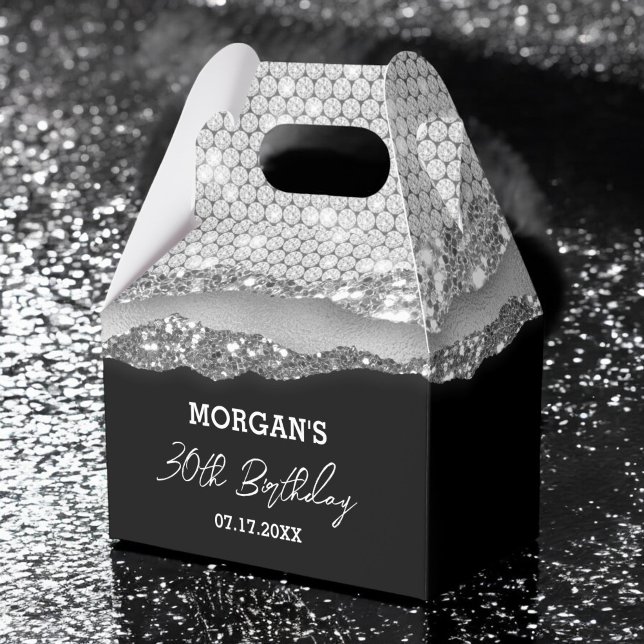 Birthday Silver Black Glitter Name Thank You Favor Box (Creator Uploaded)