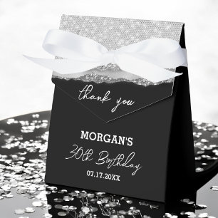 Birthday Silver Black Glitter Name Thank You Favor Box