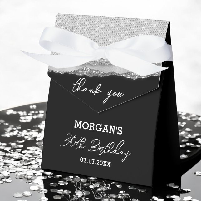 Birthday Silver Black Glitter Name Thank You Favor Box (Creator Uploaded)