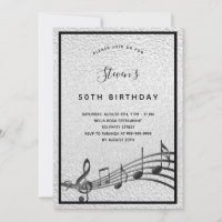 Birthday silver black music notes metallic