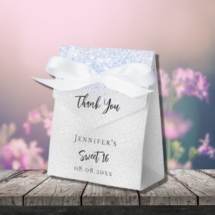 Birthday silver blue sparkles thank you favor box