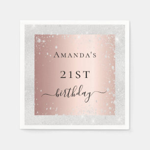 Birthday silver blush rose gold glitter dust napkin