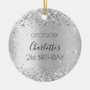 Birthday silver confetti name ceramic ornament