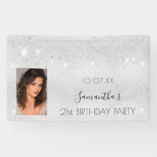 Birthday silver custom photo glitter monogram banner