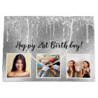 Birthday silver glitter drips custom photo