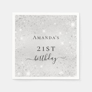 Birthday silver glitter dust monogram bright napkin