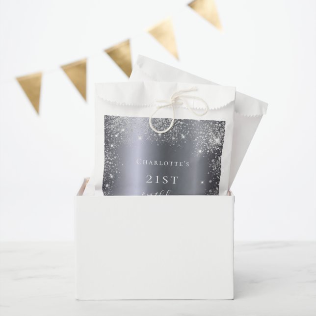 Birthday silver glitter dust monogram elegant favour bag (Party)