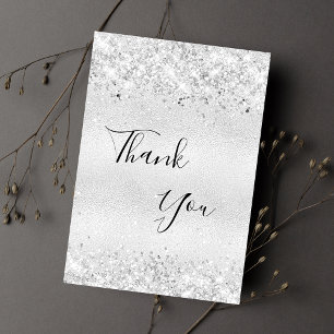 Birthday silver glitter dust thank you card