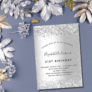 Birthday silver glitter elegant glamourous invitation