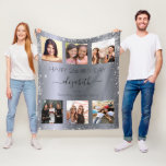 Birthday silver glitter friend photo collage fleece blanket<br><div class="desc">A gift from friends for a woman's 21st birthday, celebrating her life with a collage of 6 of your high quality photos of her, her friends, family, interest or pets. Personalize and add her name, age 21 and your names. Black text. A faux silver metallic looking background. Decorated with faux...</div>
