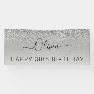 Birthday Silver Glitter Girly Modern Banner