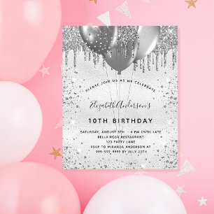 Birthday silver glitter glamourous girl invitation postcard
