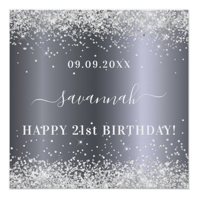 Birthday silver glitter name decoration (Front)