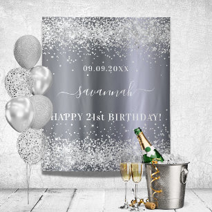 Birthday silver glitter name decoration tapestry