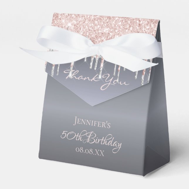 Birthday silver glitter rose gold thank you favor box (Front Side)