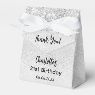 Birthday silver glitter script name thank you favor box