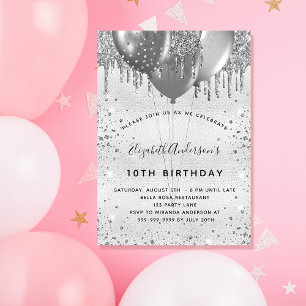 Birthday silver glitter sparkles glamourous girl invitation