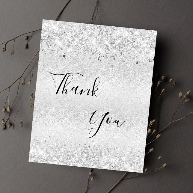 Birthday silver glitter thank you card (Creator Uploaded)