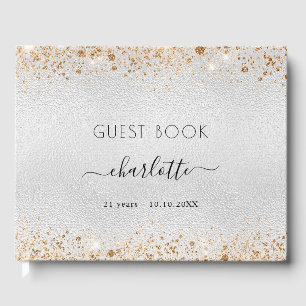 Birthday silver gold glitter name guest book