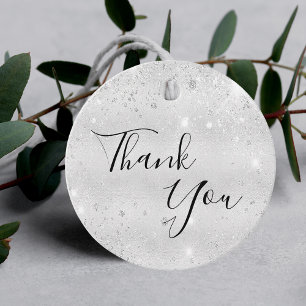 Birthday silver metal glitter thank you favour tags