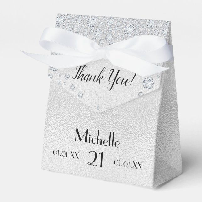 Birthday silver monogram diamonds name favor box (Front Side)