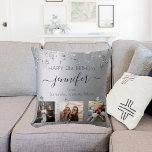 Birthday silver photo best friends throw pillow<br><div class="desc">A gift from friends for a woman's 21st birthday, celebrating her life with 3 of your photos of her, her friends, family, interest or pets. Personalize and add her name, age 21 and your names. Black coloured letters. A chic faux silver looking background colour. Her name is written with a...</div>