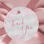Birthday silver pink sparkles thank you  favour tags<br><div class="desc">A girly and trendy favour tag for Sweet 16th (or any age) birthday party. A faux silver looking background decorated with pink faux sparkles. On front: The text: Thank You is written with a large trendy hand lettered style script. Back: The text: Thank you for coming. Personalize and add a...</div>