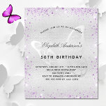 Birthday silver purple butterfly budget invitation flyer<br><div class="desc">Please note that this invitation is on flyer paper and very thin. Envelopes are not included. For thicker invitations (same design) please visit our store. A modern, elegant and minimalist birthday invitation. Faux silver metallic looking background decorated with purple faux glitter dust and a butterlfy as watermark. Personalize and add...</div>