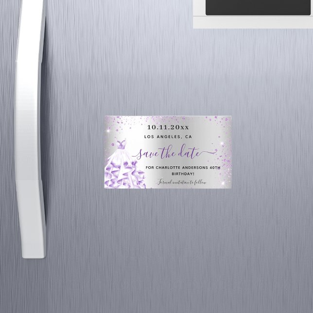 Birthday silver purple dress save the date magnet (Creator Uploaded)