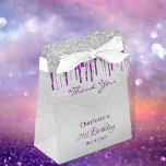 Birthday silver purple drips thank you  favor box<br><div class="desc">Elegant, classic, glamourous and girly for a 21st (or any age) birthday party favours. A faux silver looking background. With the text: 21st Birthday and Thank You written with a modern purple coloured hand lettered style script. Decorated with faux silver and purple drips, paint dripping look. Personalize and add a...</div>
